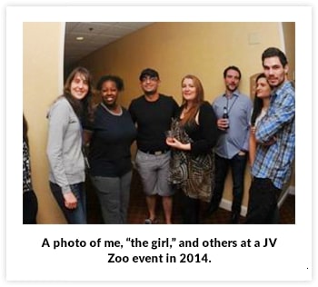 A photo of me, "the girl," and others at a JV Zoo event in 2014.