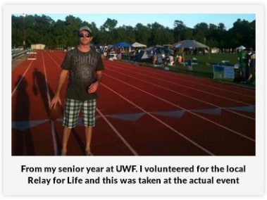 From my senior year at UWF. I volunteered for the local Relay for Life and this was taken at the actual event